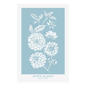 Dahlia Blooms Printable Poster Art - Blue (Digital Download)