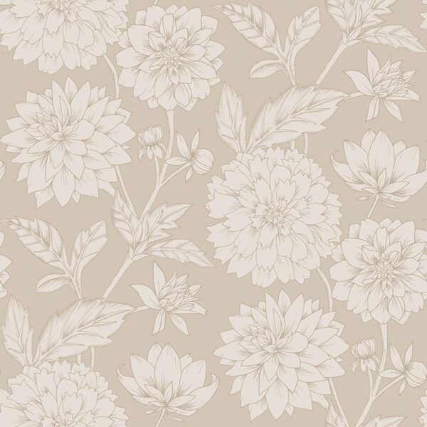 Dahlia Blooms Beige Wallpaper