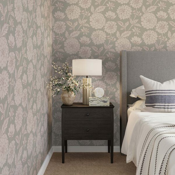 Dahlia Blooms Crystal Grey Wallpaper