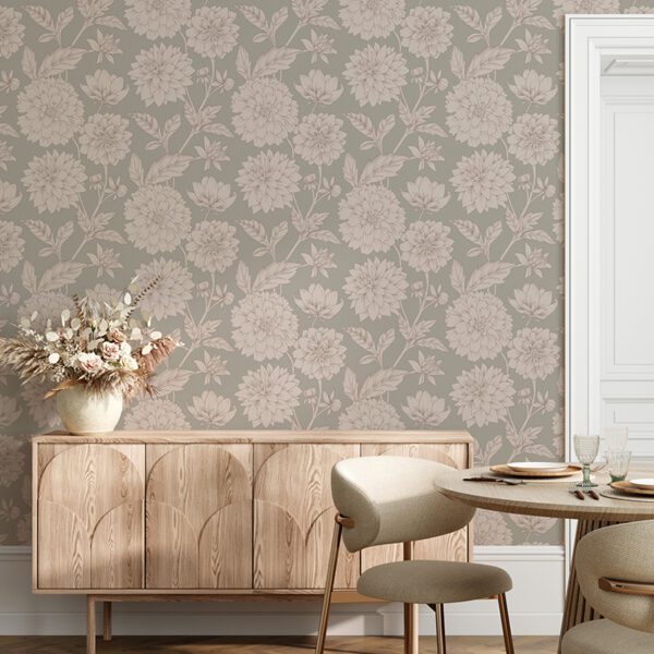 Dahlia Blooms Crystal Grey Wallpaper