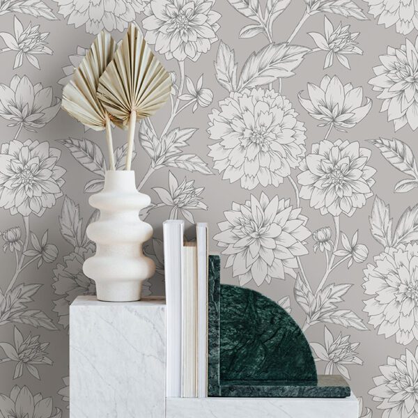 Dahlia Blooms Ice Grey Wallpaper