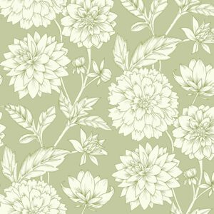 Dahlia Blooms Green Wallpaper
