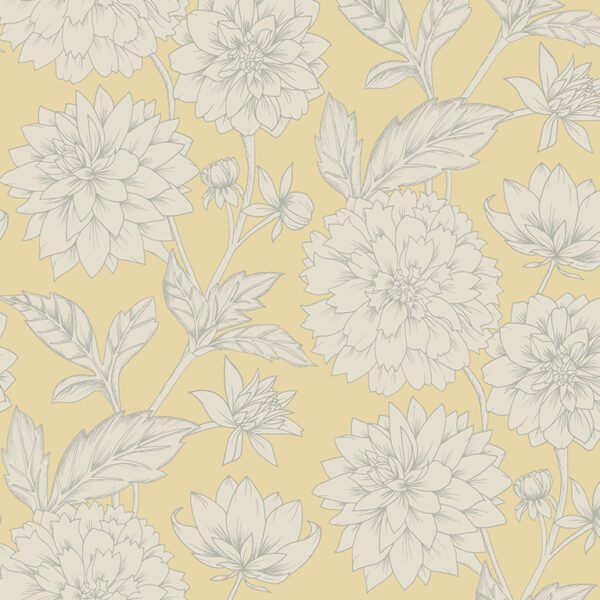 Dahlia Blooms Soft Yellow Wallpaper