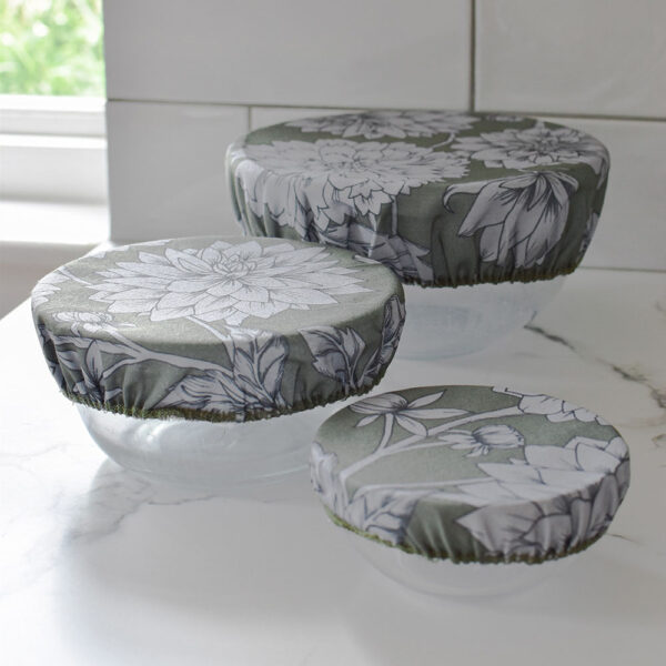 Dahlia Blooms Bowl Covers Set of 3 - Amazon Green