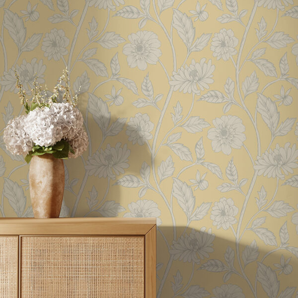 Trailing Dahlia Soft Yellow Wallpaper by Robyn Valerie