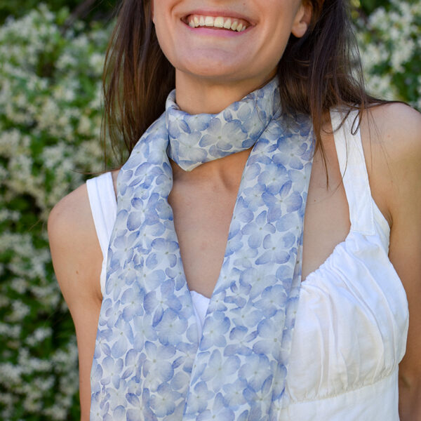 Silk Chiffon Scarf – Blue Hydrangeas