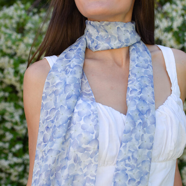 Silk Chiffon Scarf – Blue Hydrangeas