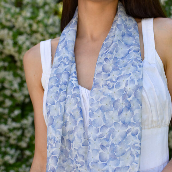 Silk Chiffon Scarf – Blue Hydrangeas