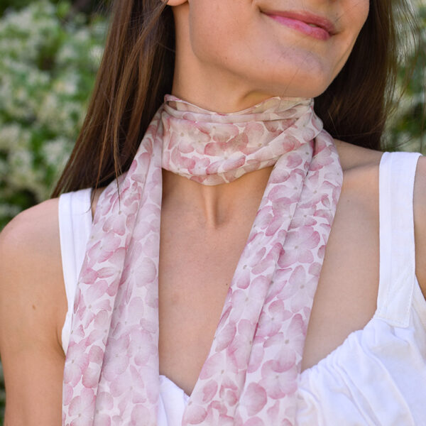 Silk Chiffon Scarf – Pink Hydrangeas