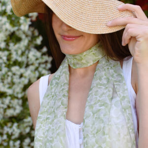 Silk Chiffon Scarf – Green Hydrangeas