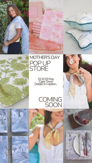 ✨ MOTHER’S DAY Pop-Up Shop SALE! ✨

Get 30% off select items❤️

Looking for a special, timeless gift for mom? 💐 

We’ve got you covered with our beautiful hand-drawn, locally designed products. Join us for an exclusive pop-up sale featuring:

🦋 Elegant silk scarves (perfectly packaged for gifting) 
🎀Stylish scatter cushions 
🫒Beautiful kitchen & tableware items
… and so much more!

Support local and find something truly special this Mother’s Day. Whether you’re treating your mom, grandmother, or yourself, these pieces are designed to be cherished for years to come.

📍20 Links Drive, Pinelands, Cape Town 
🗓️ Friday 02 May 2-5pm & Saturday 03 May 9-11am

#MothersDay #SupportLocal #HandmadeWithLove #RobynValerieDesigns #TimelessGifts #robynvalerie #popupshop #capetownshopping